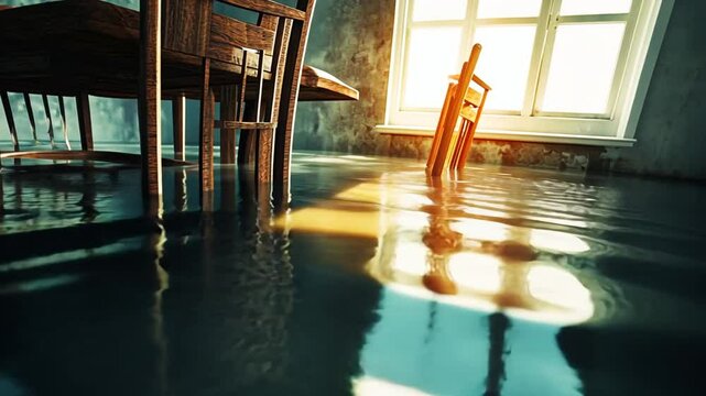 Flooded Room Causing Damage in Home Insurance Claim Process Generative AI