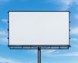 Empty billboard on a clear blue sky background.