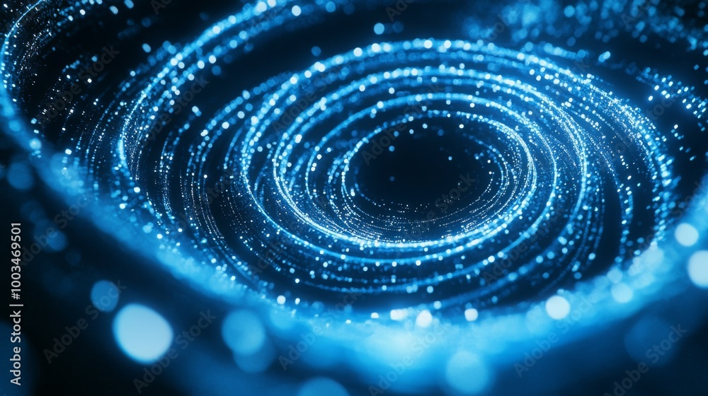 Aufkleber a glowing blue vortex swirls with sparkling particles, creating a mesmerizing cosmic effect that evo