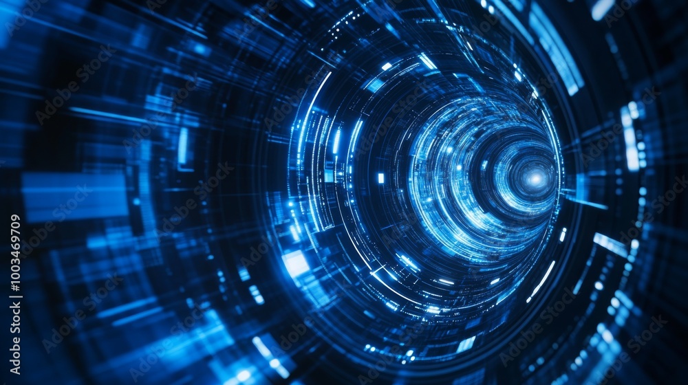 Aufkleber a swirling tunnel of blue light and digital patterns, evoking a sense of speed and motion through a 
