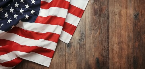 Obraz premium American flag draped over rustic wooden background.