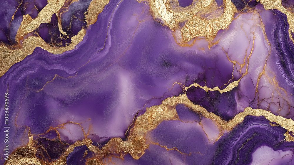 Poster purple and gold alcohol ink creating abstract texture