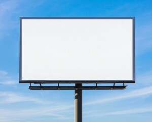 Fototapeta premium Blank billboard signage against a clear blue sky background.