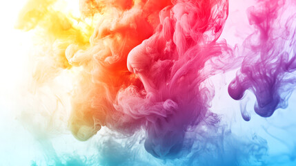 Colorful watercolor ink mixes with each other on a white background. The concept of creativity and freedom. A multicolored cloud of smoke with a rainbow effect