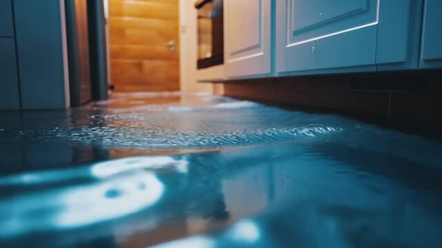 Flooded Kitchen Due to Water Damage in Home Insurance Claim Process Generative AI