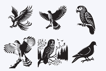 Creative 6 Birds silhouette vector style with white background