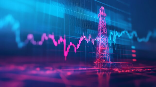 Oil rig with data visualization background