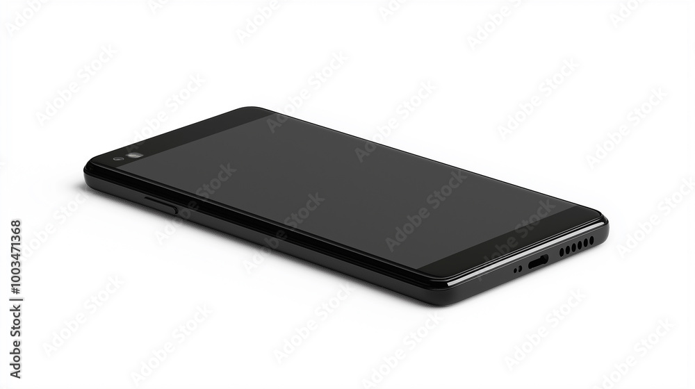 Aufkleber black smartphone lying face up on white background