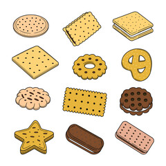 Biscuits doodle with color fill isolated on white background