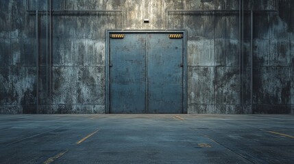 Industrial Garage Door with Concrete Floor and Yellow Lines