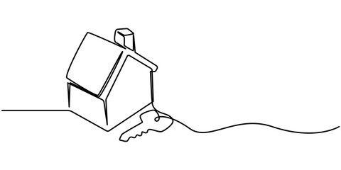 Continuous one line art drawing symbol of house keys, Real Estate Line Icon Vector Design, Continuous One Line Drawing Real Estate Icons Concept. Single Line Vector Illustration, Continuous one line