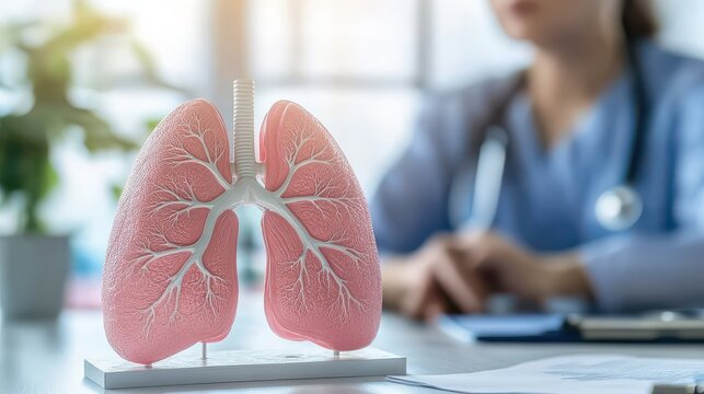 Human Lungs Model on Table with Doctor in Background.