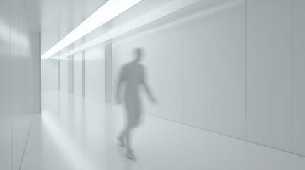 Obraz premium Businessman walking in empty white modern office corridor