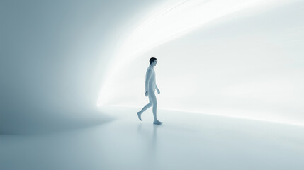 Obraz premium Businessman walking in empty futuristic corridor