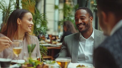Joyful Moment at a Stylish Restaurant