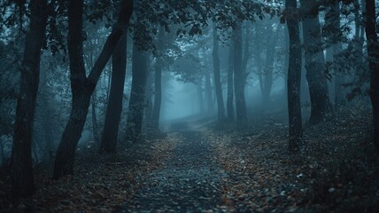 Fototapeta premium A misty path through a dense forest