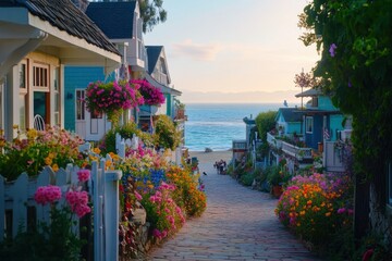 Charming Coastal Pathway with Blossoming Flowers