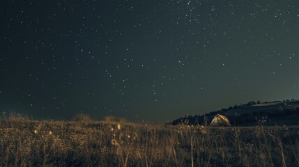 Peaceful Night Sky Over Rural Landscape