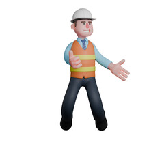 Male Architect 3D Model. An Architect jumps with both hands open. Creative Design Environment