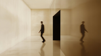 Businessman walking in modern office corridor with motion blur