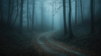 Obraz premium A Winding Path Through a Foggy, Mystical Forest