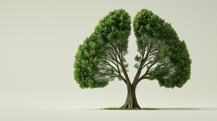 Lonely tree growing in the shape of lungs symbolizing nature and health