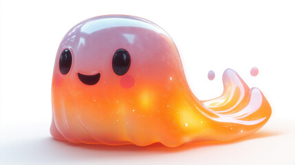 Cute ghostly slime smiling and floating on white background