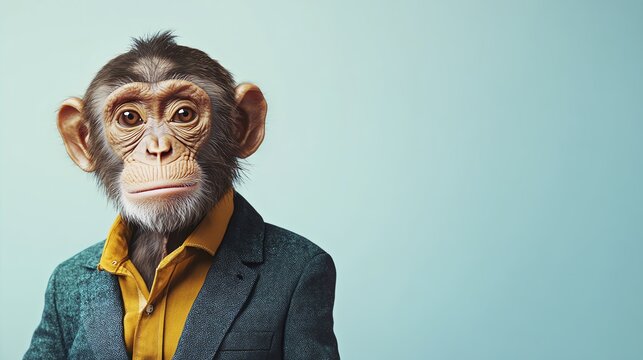A stylish monkey in a suit, exuding charm and sophistication in a quirky, fun setting. Perfect for creative projects and marketing.