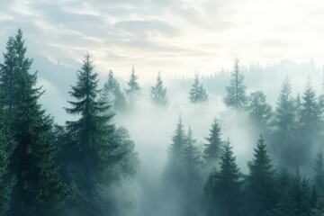 Fototapeta premium Serene Misty Forest Landscape at Dawn