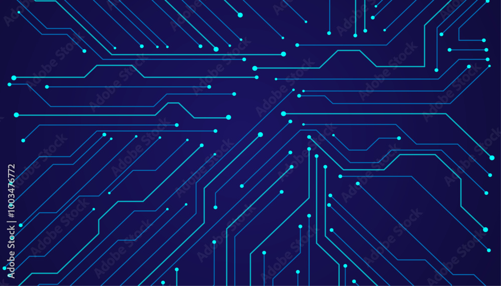 Poster vector illustration fantastic digital technology. technology lines circuit and dots on blue backgrou