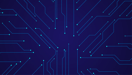 Vector illustration fantastic digital technology. Technology lines circuit and dots on blue background, circuit board network connection.