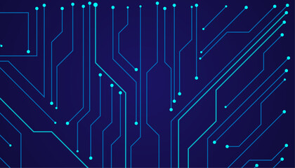 Vector illustration fantastic digital technology. Technology lines circuit and dots on blue background, circuit board network connection.