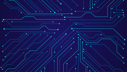 Vector illustration fantastic digital technology. Technology lines circuit and dots on blue background, circuit board network connection.