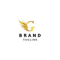 Initial Letter G with Gold Wings Logo Design. Elegant Letter G Golden Winged Logo Design.