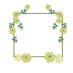 Picture frames yellow flower and green leaves. Frame Clip Art Floral Design. Vector flower pattern element design. A template for printing postcards, invitations, door decoration, party, etc.