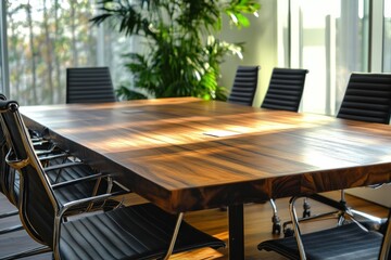 Fototapeta premium Modern Conference Table in Bright Office Setting