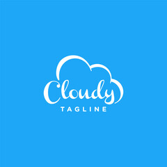 White Wordmark From The Word Cloudy Logo Design. Word Cloudy With White Cloud Arch Logo Design.