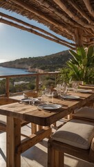 Obraz premium Luxury Outdoor Dining Area with Ocean View