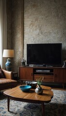 Mid-Century Modern Living Room with TV