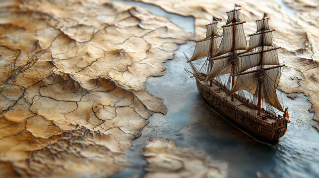 Columbus' Route, a graphic tracing the path Columbus took to the Americas, with copy space, Columbus Day