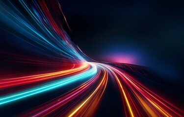Abstract image of colorful streaks of light forming a tunnel.