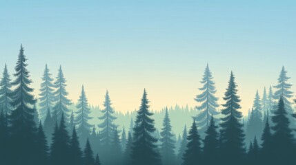 Fototapeta premium Silhouette of a pine forest against a clear sky at sunrise.