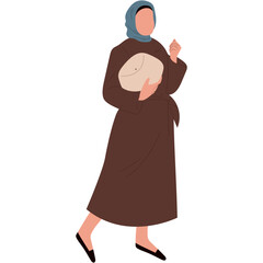 Hijab Beauty Girl Character on White Background. Vector Cartoon Illustration