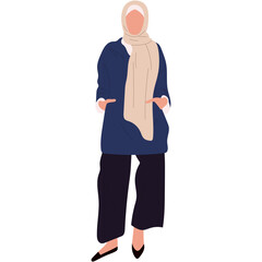 Hijab Beauty Girl Character on White Background. Vector Cartoon Illustration