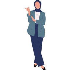 Hijab Beauty Girl Character on White Background. Vector Cartoon Illustration