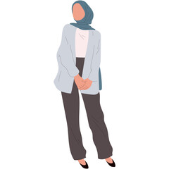 Hijab Beauty Girl Character on White Background. Vector Cartoon Illustration