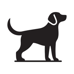 Dog Silhouette Vector Icon of Canine Pet in Simple Black and White Style.