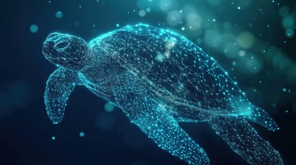 Obraz premium Sea Turtle Wireframe Illustration