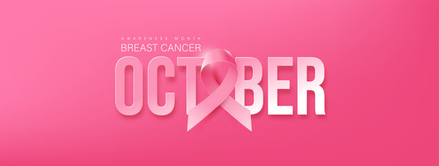 Breast cancer october awareness month header poster banner background with pink ribbon decorate