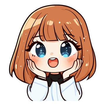 A super cute chibi emote bursting with excitement, featuring a redhead with stars in her eyes and hands on her face.